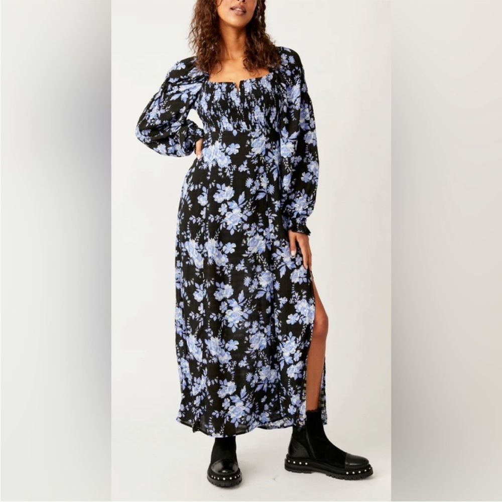 Free People Jaymes Midi Dress, Black / Blue Combo, sz S